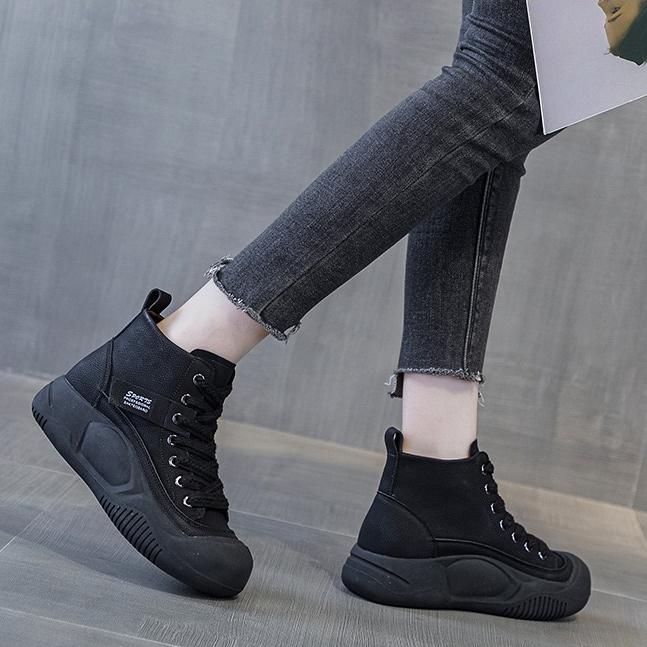 Women Vulcanized Shoes Winter New Lace-up Light Weight Round Toe Casual Thick Sole Non-slip Women's Shoes Fashion
