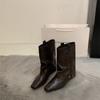 Retro Wasteland Wind Western Cowboy Boots Women's Autumn and Winter New Square Head Pants Boots Thick Heel Skinny Pile Short Boots
