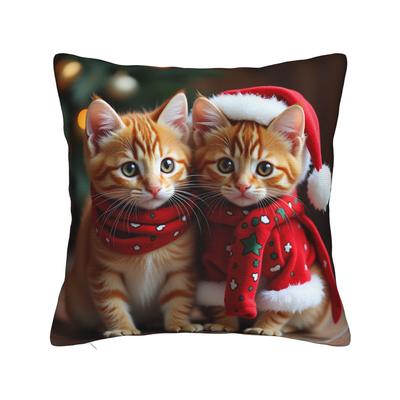 Pillow Cover Christmas Kittens (2)  Cute Funny Pillow Case For Sofa Couch Bed Living Room Pillowcases