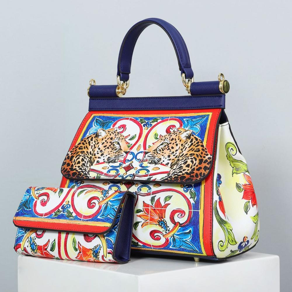 Women Bags Leather Vintage Painting Art Purse Handbags Girl Shoulder Bag Cross Body Messenger Bag Female Totes Braccialini Style