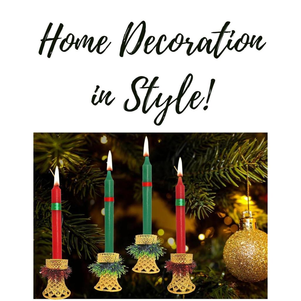 Decorative Candles Round Merry Christmas Wax Candles with Candle Stands Holders for Xmas Red Green Santa Candles