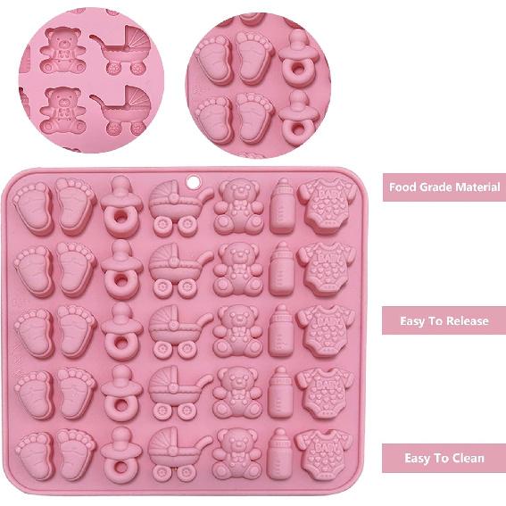 2pcs Baby Shower Chocolate Mold, 35 Cavity Cute Baby Silicone Molds Baby Onesie Baby Bottle Pacifier Molds Baby Shower Candy Mold For Cake Decoration