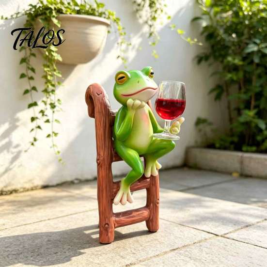 Creative Home Decor Items Resin Frog on Ladder Statue, Funny Holding Wine Glass Figurine, Whimsical Desk Accessories Garden Plant Pot Hanging Ornament