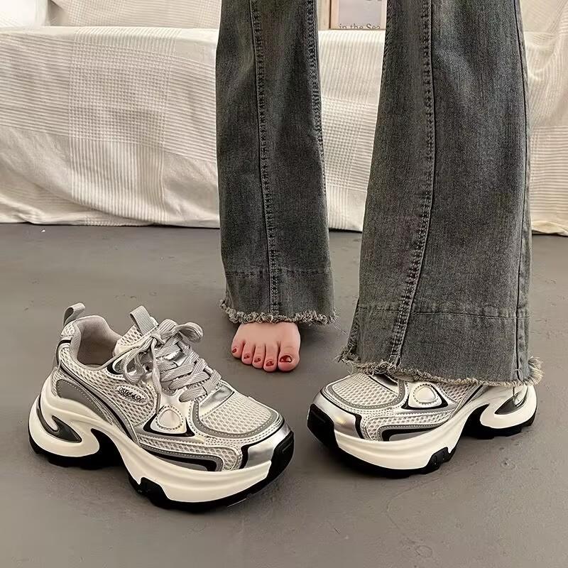 Platform dad shoes summer new thin mesh breathable mesh shoes casual sports shoes 35 серебряный