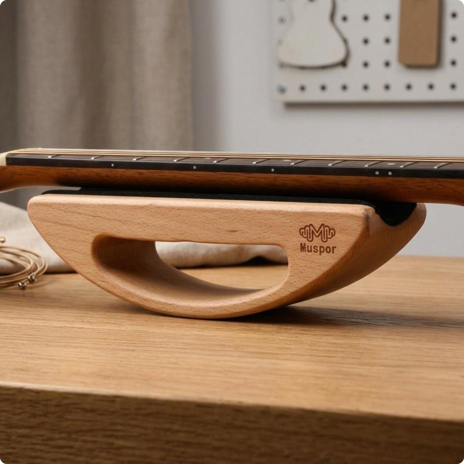 Guitar Neck Cradle Beech Wood Rest Soft Black String Instrument Accessory for Repair, Electric Guitar