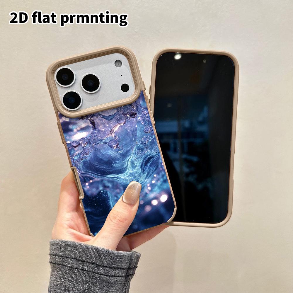 Phone Case: 2D Flat Lambskin Suitable for iPhone 18 17 16 15 14 13 Pro Protective Case, Blue Splash, Christmas and Halloween Gift
