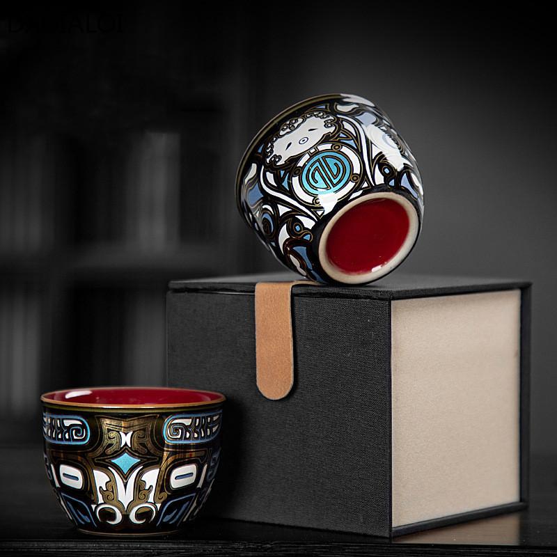 Ceramic master cups Chinese Antique Jinyincuo Enamel Tea Cup Kung Fu tea set single cup Tea cup with gift box High quality Gifts