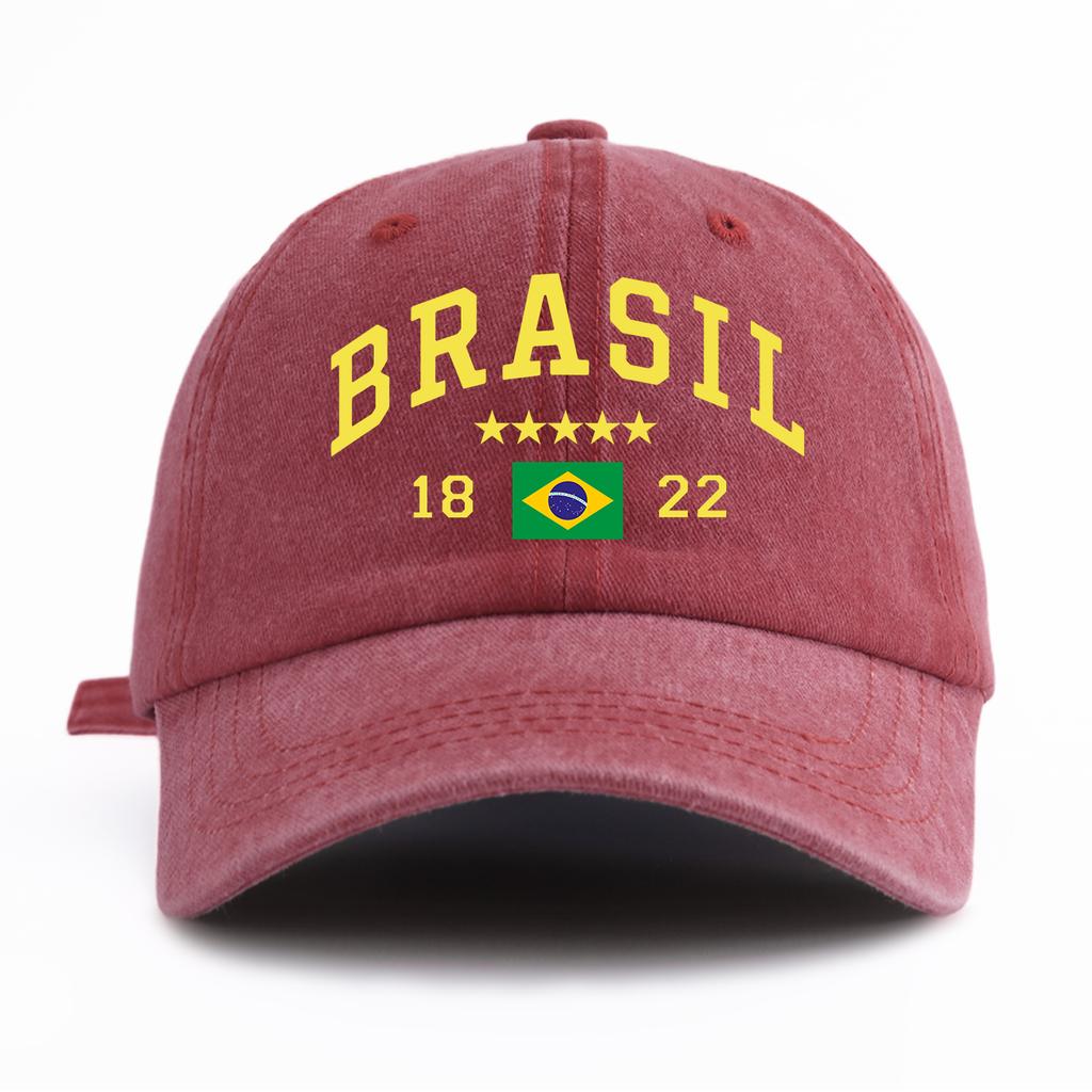 1pc BRASIL Print Washed Baseball Cap for AdultsMinimalist Retro Style Casual Soft Adjustable Dad HatPerfect As Gift