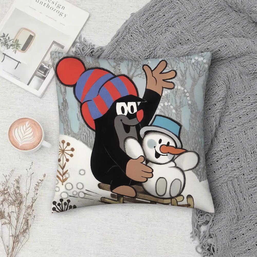 Süße Die kleine Maulwurf Kunst Kissenbezug Quadratisch Doppelseitiger Druck Kurzer Plüsch Sofa Kissenbezug Schlafzimmer Nachttisch Kissen