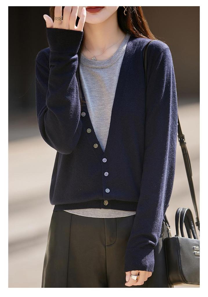 New European & American Two-Piece Wool Blend Cardigan & Base Layer Knit Set for Women - Autumn/Winter Trendy Fashion
