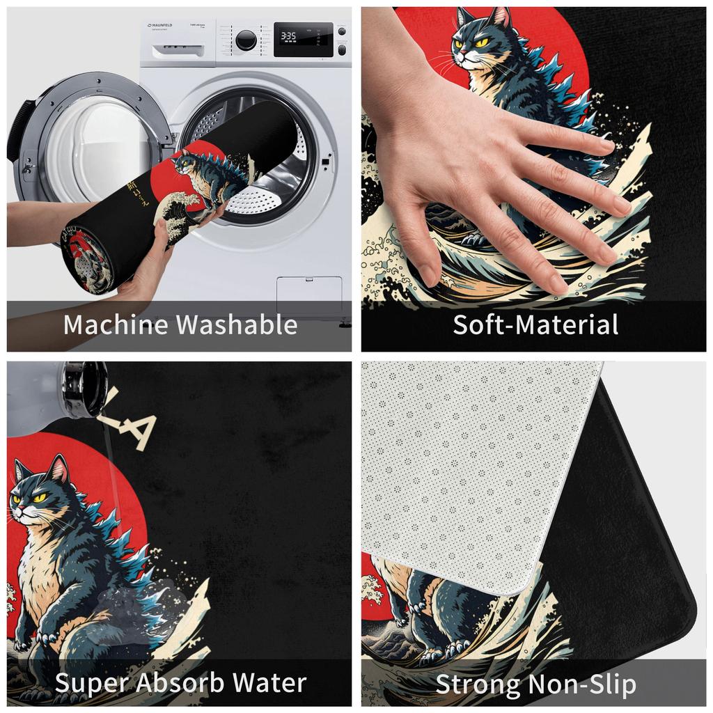 Funny Catzilla Cat Japanese Art Doormat Non-Slip Entrance Bath Kitchen Floor Door Mats  Bedroom Balcony Rug Carpet Footpad