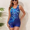 2026 Women's Sporty One-Piece Boyshort Swimsuit - European & American Printed Edition, Conservative Beach Swimwear