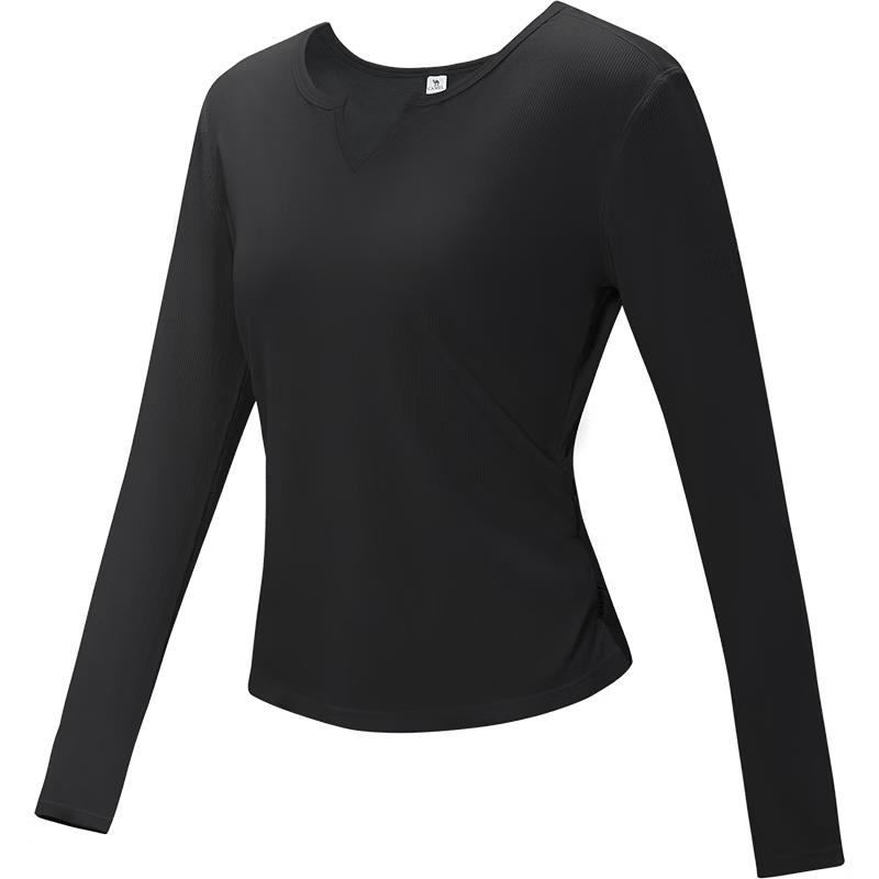 CAMEL Women's V-Neck Slim-Fit Long Sleeve Yoga Top