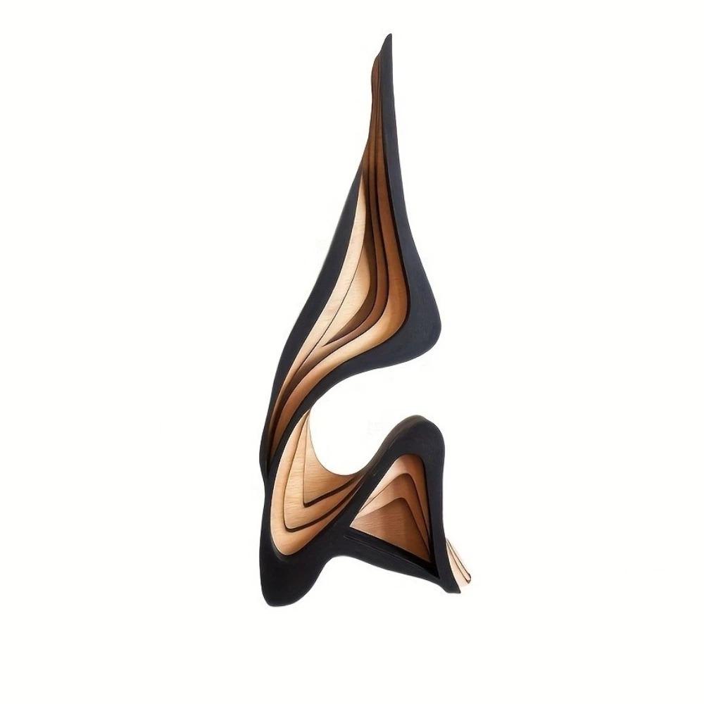 Minimalist 3D Abstract Sculpture Artistic Abstract Wooden Statue Wood Carving Indoor Decoration