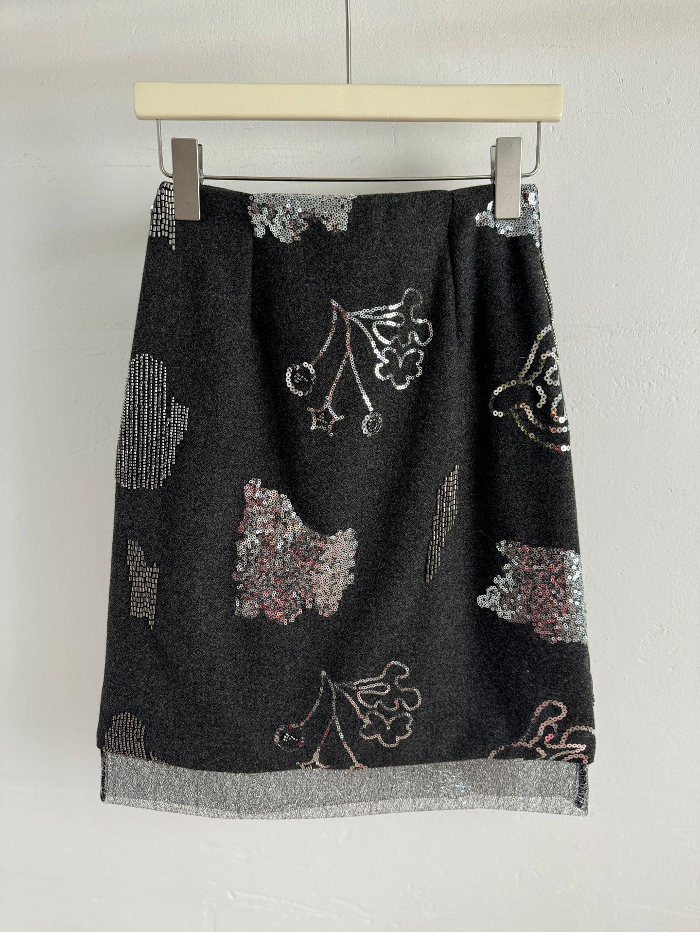 Japanese-Korean Heavy Industry Style Sequin Mid-Length Wool Plaid Skirt Small чёрный