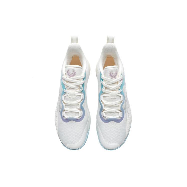 Anta Fabric Cushioning Slip Resistant Abrasion Resistant Low top Basketball Shoes Men's White Purple Blue 112221604Q-6