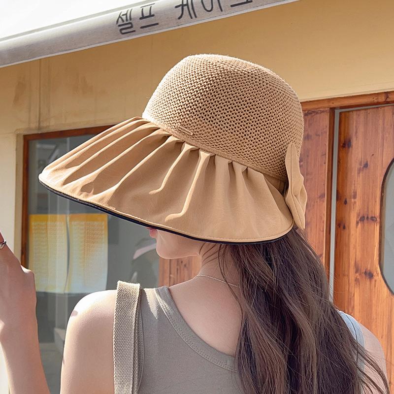 Sun hat children summer hollow breathable bow bucket hat outdoor travel UV protection face hat