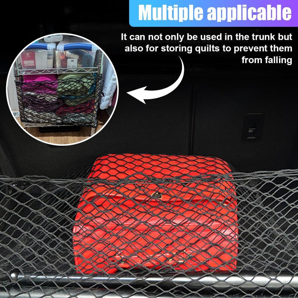ZIMISI Car Cargo Net, Elastic Stretchable Car Trunk Cargo Storage Net with Hooks, Double-Layer Nylon Truck Organizer Mesh, Vehicle Interior
