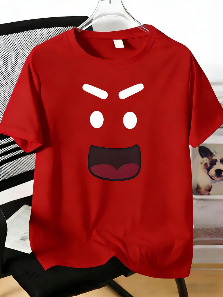 Unisexs Tee Bold Angry Expression Face Graphic Print Cotton Short Sleeve Male Casual Streetwear Outdoor Daily Basic Fashion Tops