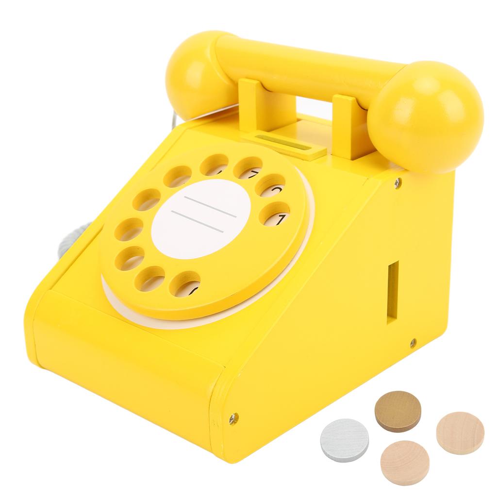 Kindersimulation Telefon Rosa Altmodisch Drehbarer Wählscheibenapparat Retro Design Holzsimulation Retro Wählscheiben Telefon