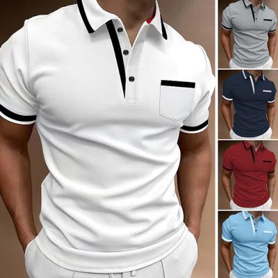 Herren Sommerhemd Umlegekragen Knopfleiste Kurzarm Kontrastfarbe Aufgesetzte Tasche Atmungsaktiv Pullover Slim Fit Mittellange Lässiges Alltagsoberteil