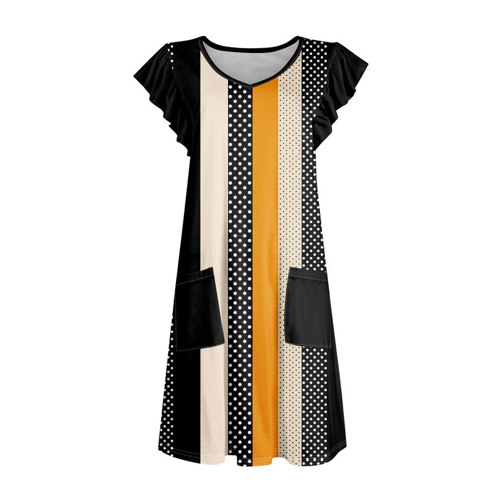 Womens Summer Dress Ruffle Sleeve V Neck Short Dresses Fashion Casual Flowy A Line Swing Sundress With Pocket