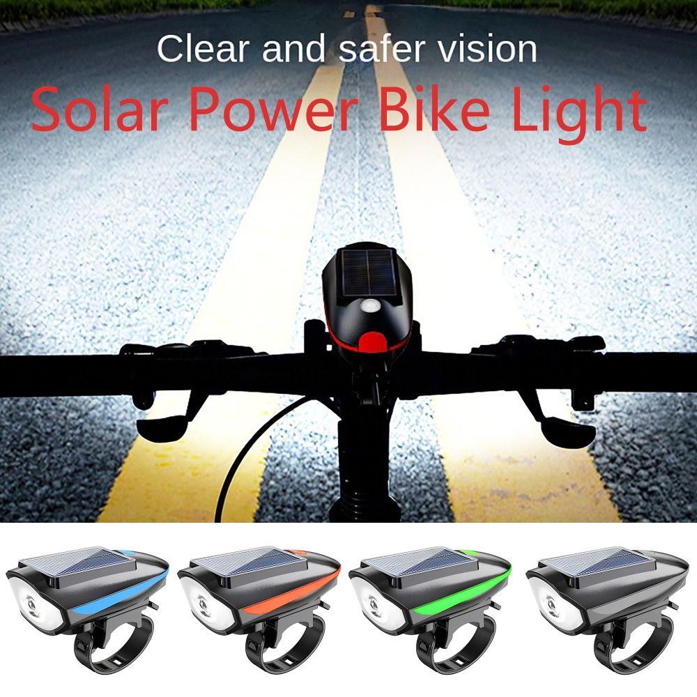 Solar Rechargeable Bicycle Headlight 250 Lumens Bike Horn Alarm for Outdoor Riding