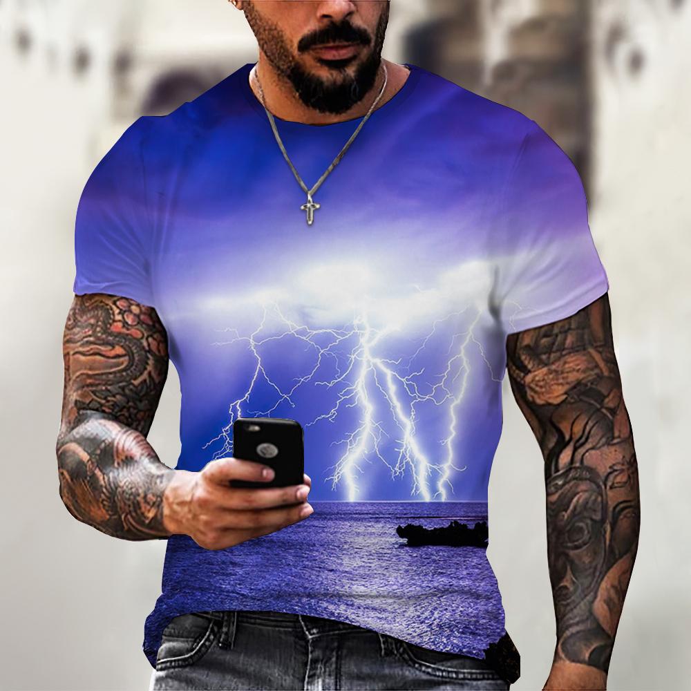 Summer Men's Top Oversized T-Shirt Casual Lightning Cool 3d Digital Print T Shirts for Male Short Sleeve Tee
