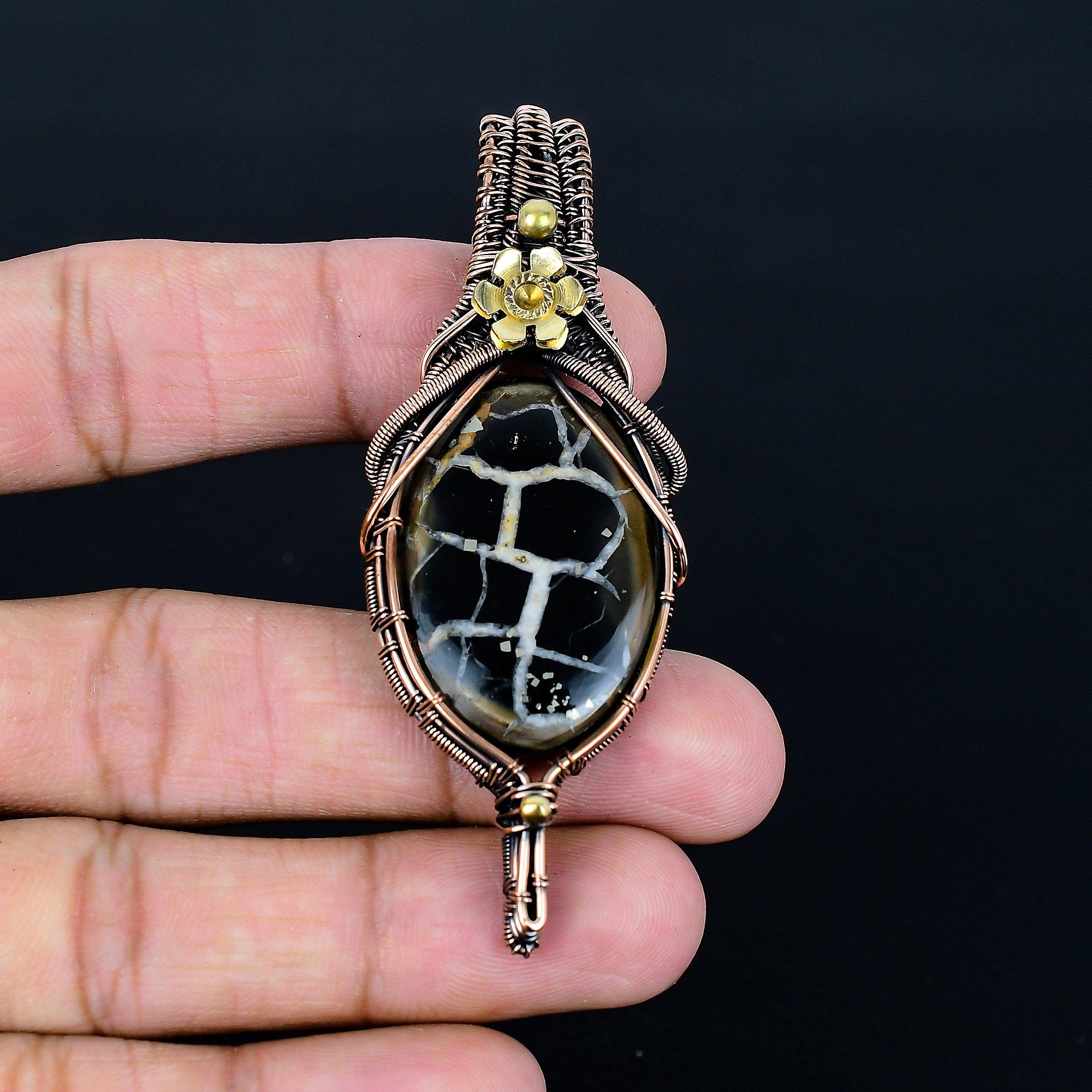 

Подвеска с окаменелостью трещины грязи, Ювелирные изделия из драгоценных камней, обернутые медной проволокой 999 пробы, Подвеска ручной работы «Древо жизни», На День благодарения