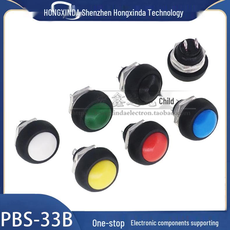 PBS-33B 12MM Small Waterproof Self-Reset Button Switch - Red, Black, Blue, Green, Yellow, White