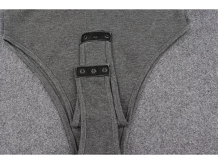 Deep V Low-Cut Long Sleeve Bodysuit Top with Button and Finger Hook for Women, Slim Fit.