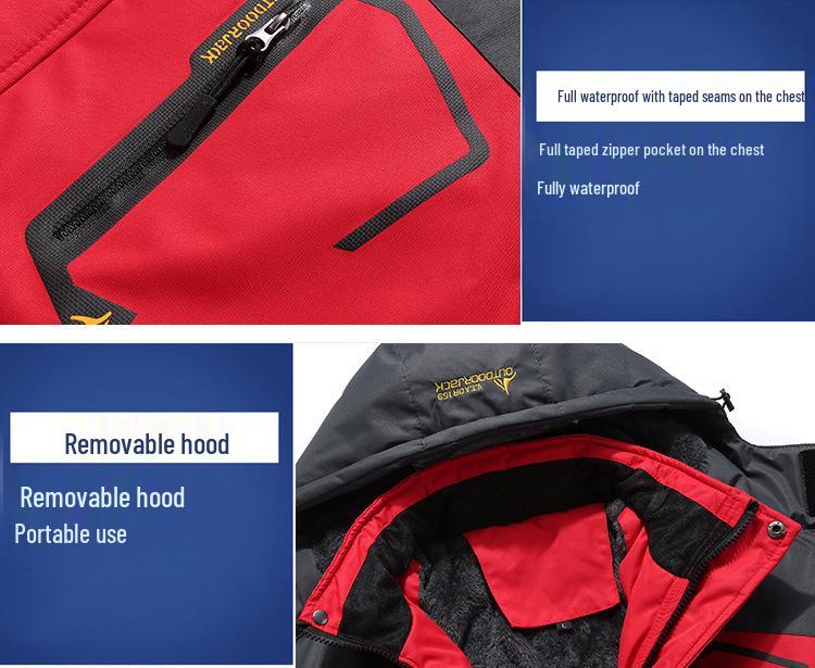 Unisex Plus Size Fleece-Lined Ski and Cycling Jacket with Thick Cotton Padding