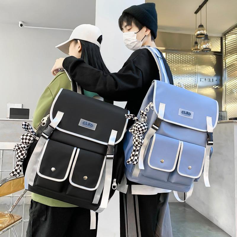 Harajuku Color Matching Double Pocket Student Schoolbag Korean Version Large-capacity Junior High School Student Backpack