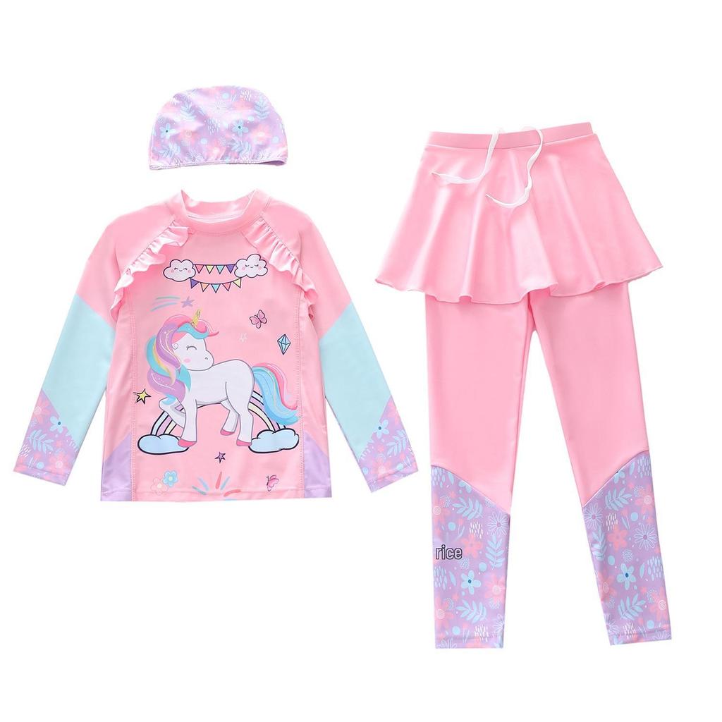 New Girls' Long Sleeve Two-Piece Swimsuit for Toddlers and Kids with CPC Certification