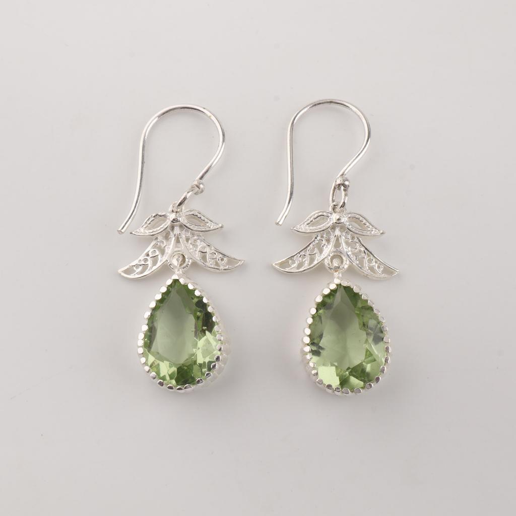 Green Amethyst Gemstone 925 Sterling Silver Jewelry Handmade Hook Earrings 1.84" CE-27-9