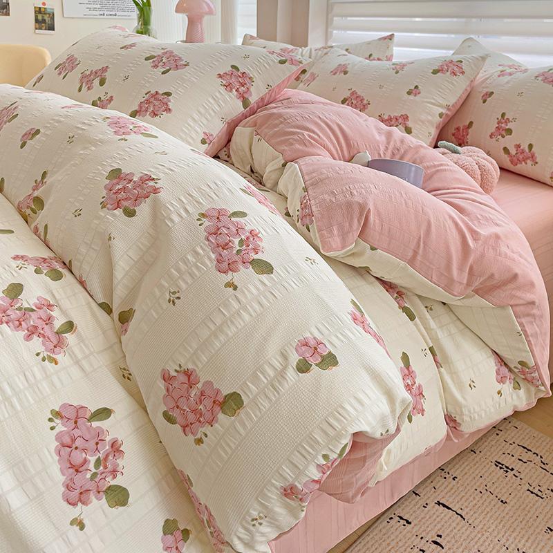 Flowers Print Bedding Comforter Set with Pillowcase Bed Sheet Single Full Size Bed Linen Duvet Cover Set Queen/King Double Bed