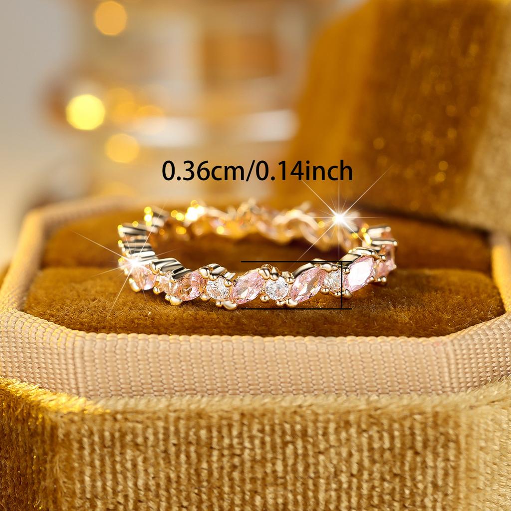 Cute Female White Pink Zircon Stone Ring Vintage Rose Gold Color Wedding Jewelry for Women