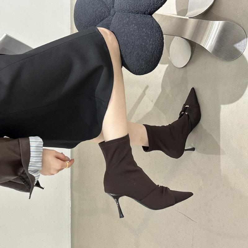 

Остроносые короткие ботинки женские осень и зима 2025 новые женские ботинки ботильоны на шпильке короткие ботинки высокие каблуки атласные ботинки Мартин 39