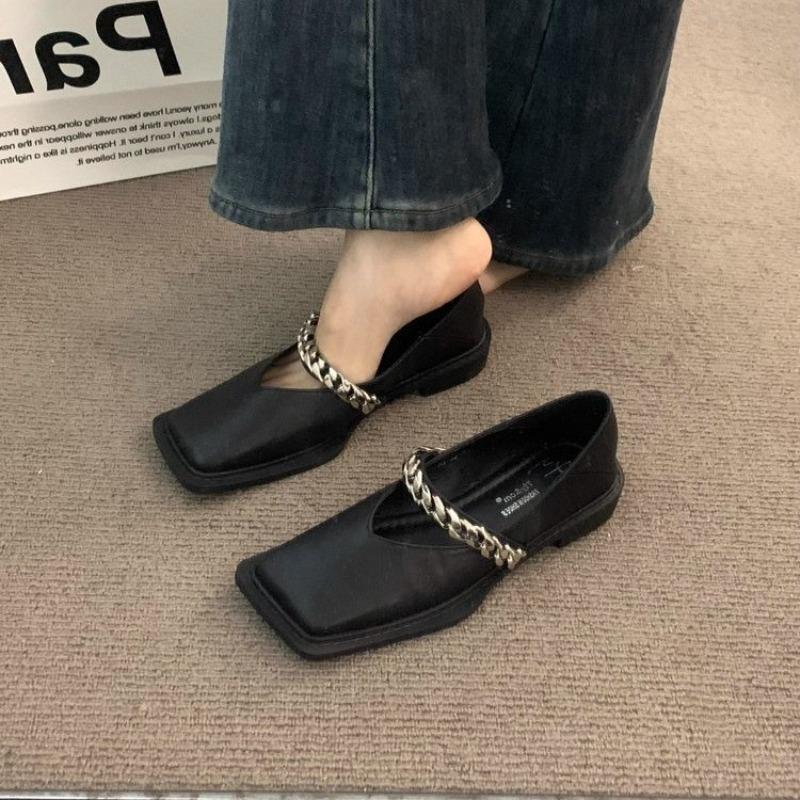 

Fashion Spring/Autumn Women s Fashion Leather Flat Heel Loafer Shoes Square Toe Slip on Shallow Ballerina Shoes Ballet Zapatos Muje 40
