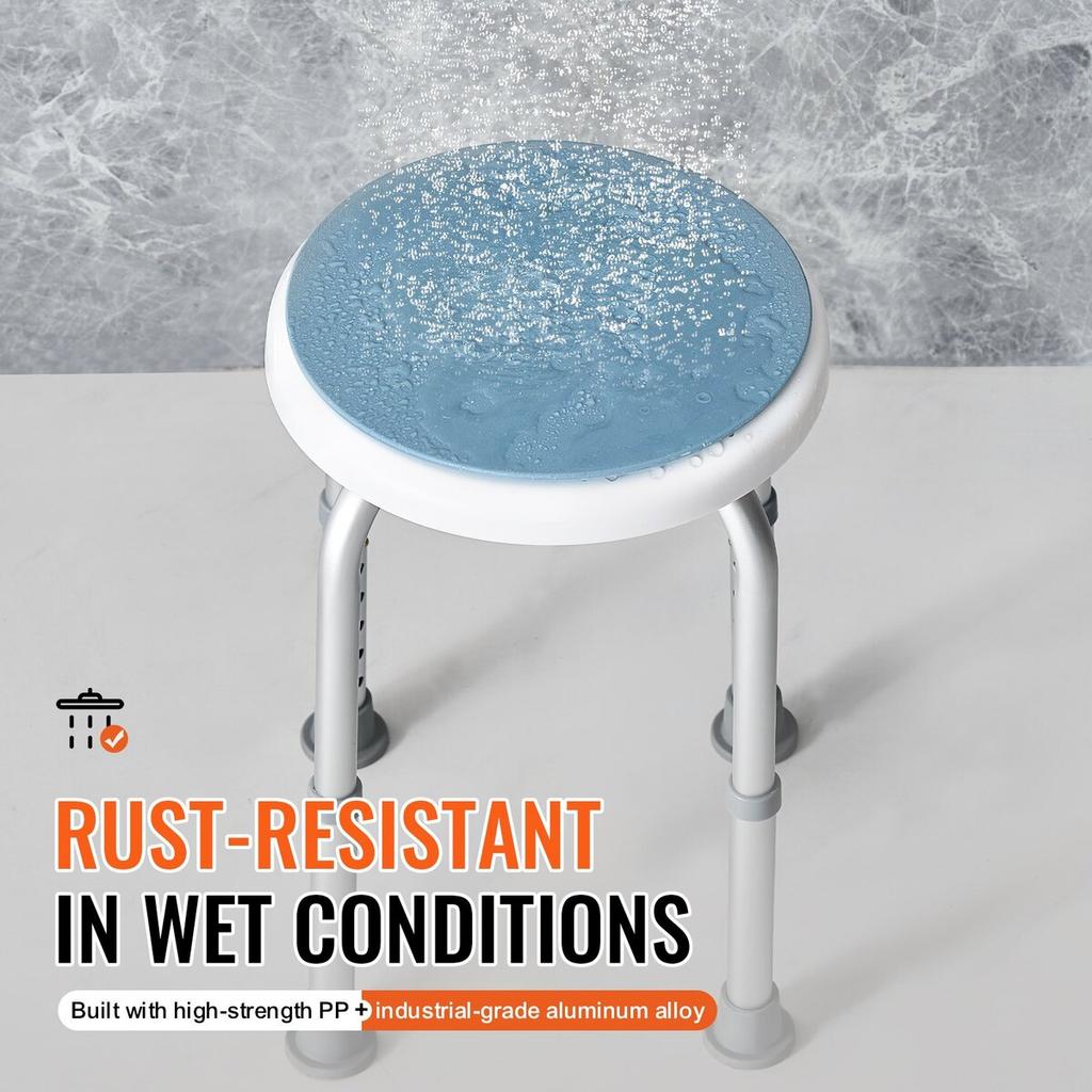 Shower Chair 360 Degree Rotating, Adjustable Height Shower Stool Seat, Bath Chair for Inside Shower or Tub, Non-Slip Bench Bathtub Seat Stool for