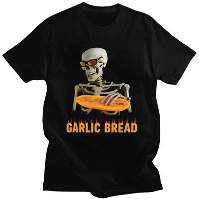 Garlic Bread Skeleton Meme TShirt Pure Cotton Tees Shirt Summer O Neck Tshirt Casual ShortSleeve Clothing For Men Birthday