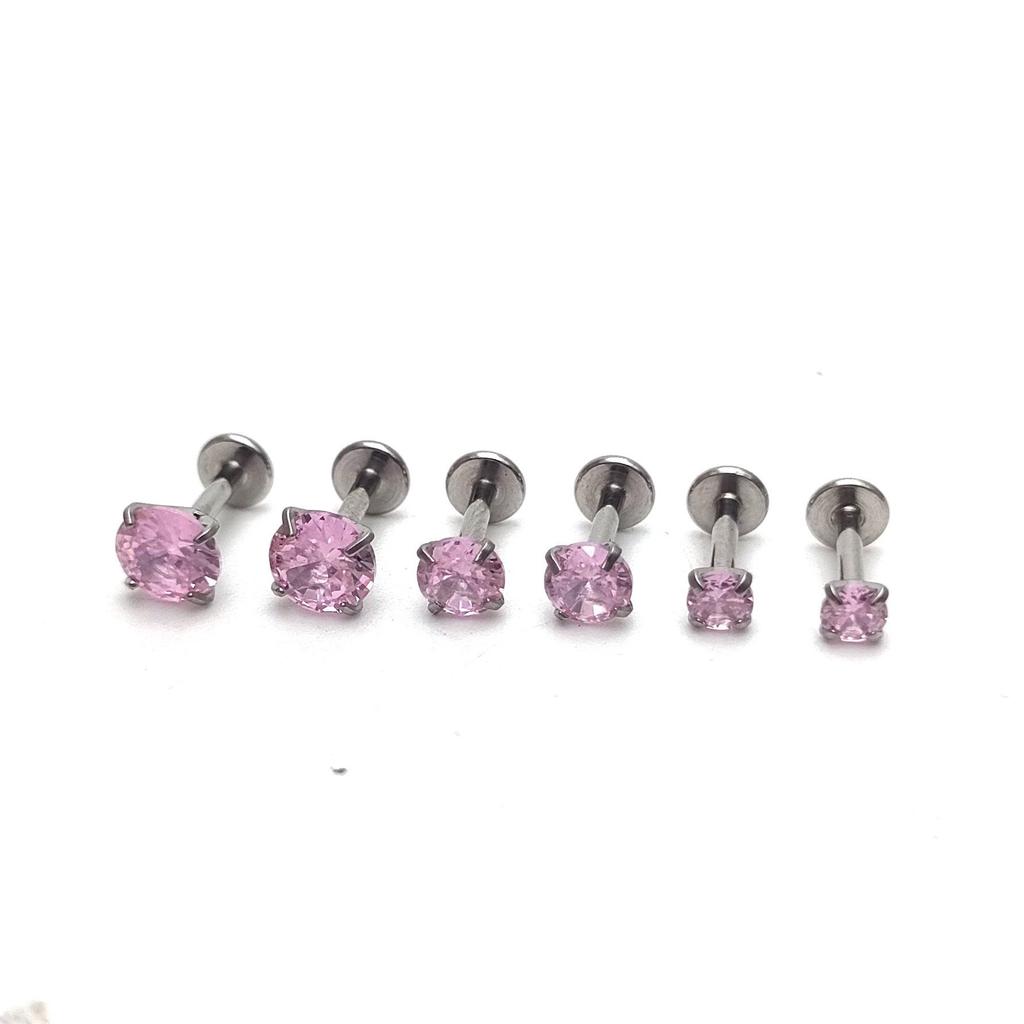16G Stainless Steel Pink Zircon Lip and Nose Stud Set