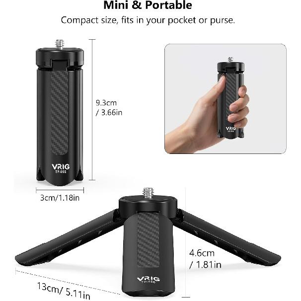 VRIG Mini Tripod with 1/4" Screw, Desktop Tabletop Stand Compact Tripod for Gimbal Handle Grip Stabilizer, Camera, DJI OSMO Pocket 3/2