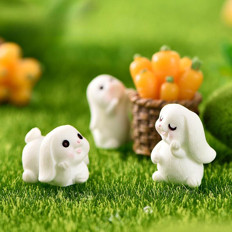 Resin Rabbit White Figurines Toy Model Desktop Car Decoration Accessories Gift