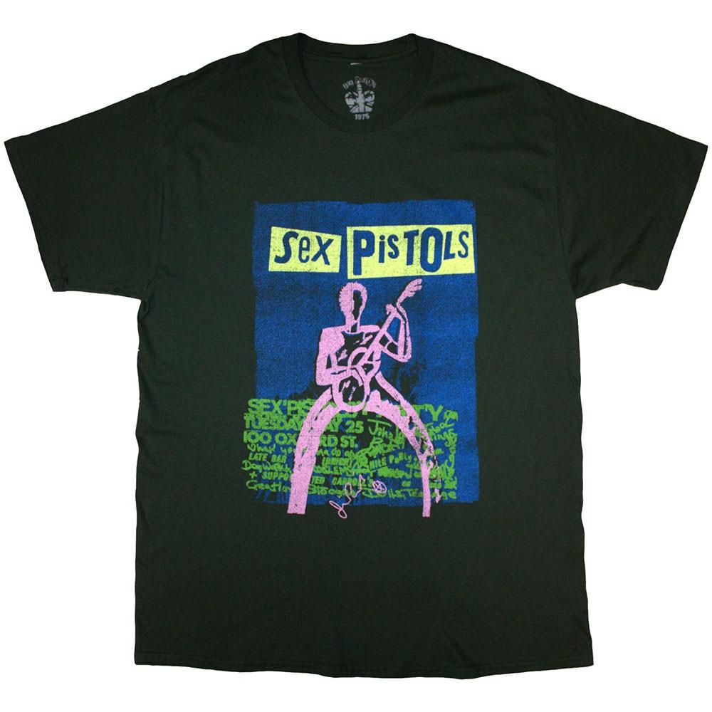 Men s Sex Pistols Guitar Cartoon T-shirt Small Green 2XL