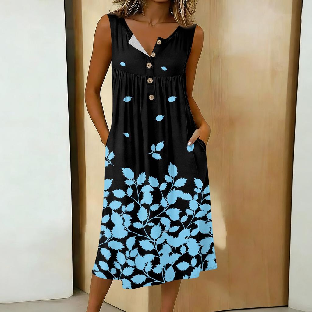 Women's Casual Sleeveless Button-down Mid-length Dress