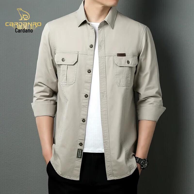 CARDANRO Men's Casual Slim Fit Long-Sleeve Washed Cotton Work Shirt