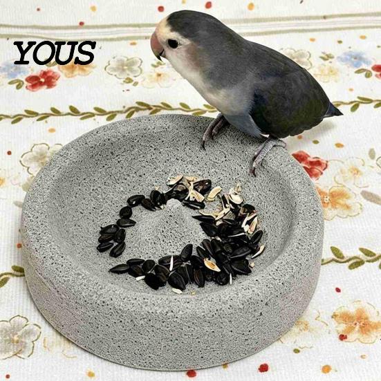 Bird Food Dish Pumice Stone Parrot Bowl, Spill-Proof Water Small Feeding Station Cage Weighted for Lovebirds Conures Indoor Outdoor Feeder