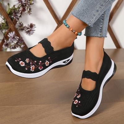 2024 Freizeitschuhe für Damen Flache Damenschuhe Rutschfeste Weiche Sohle Slipper Atmungsaktives Mesh Stickerei Komfort Leichte Sneaker