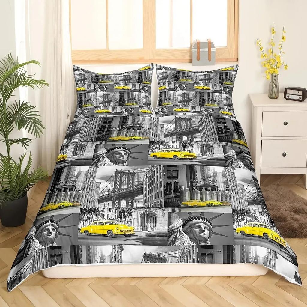 Big Ben Comforter Cover Boys Famous Telephone Booth Bedding Set for Teens Retro London Cityscape Duvet Cover Set with Pillowcase